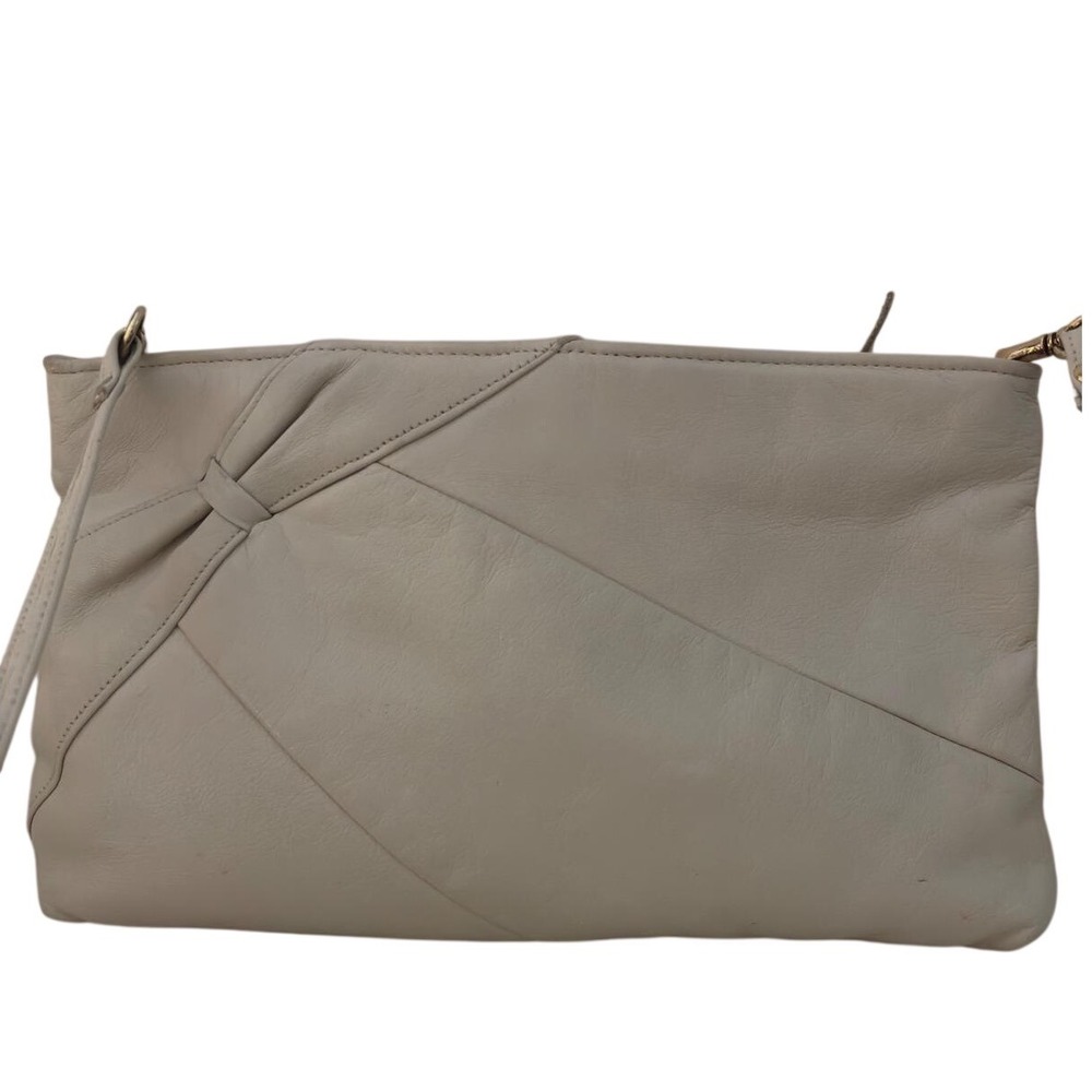 Leather Crossbody Bag Purse Womens Small Cream Vintage Bow Detail Good, Preowned
